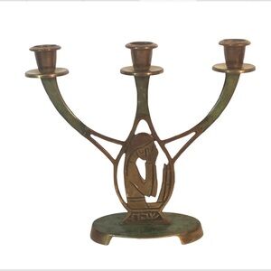 Vintage Israel Sabbath Brass and Verdigris Candleholder mid century mcm